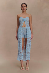 Aeline Strapless Crochet Knit Top - Sky Blue