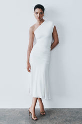 Chloe Peached Jersey One Shoulder Midi Dress - Ivory