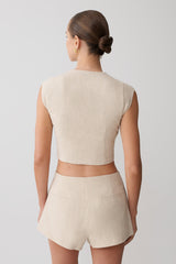 Anahita Linen Front Bows Short Sleeve Top - Natural