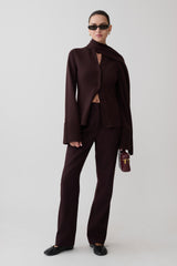 Lara Knit Cardigan With Scarf - Chocolate