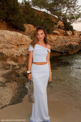 Irene Gathered Knit Maxi Skirt - Blue