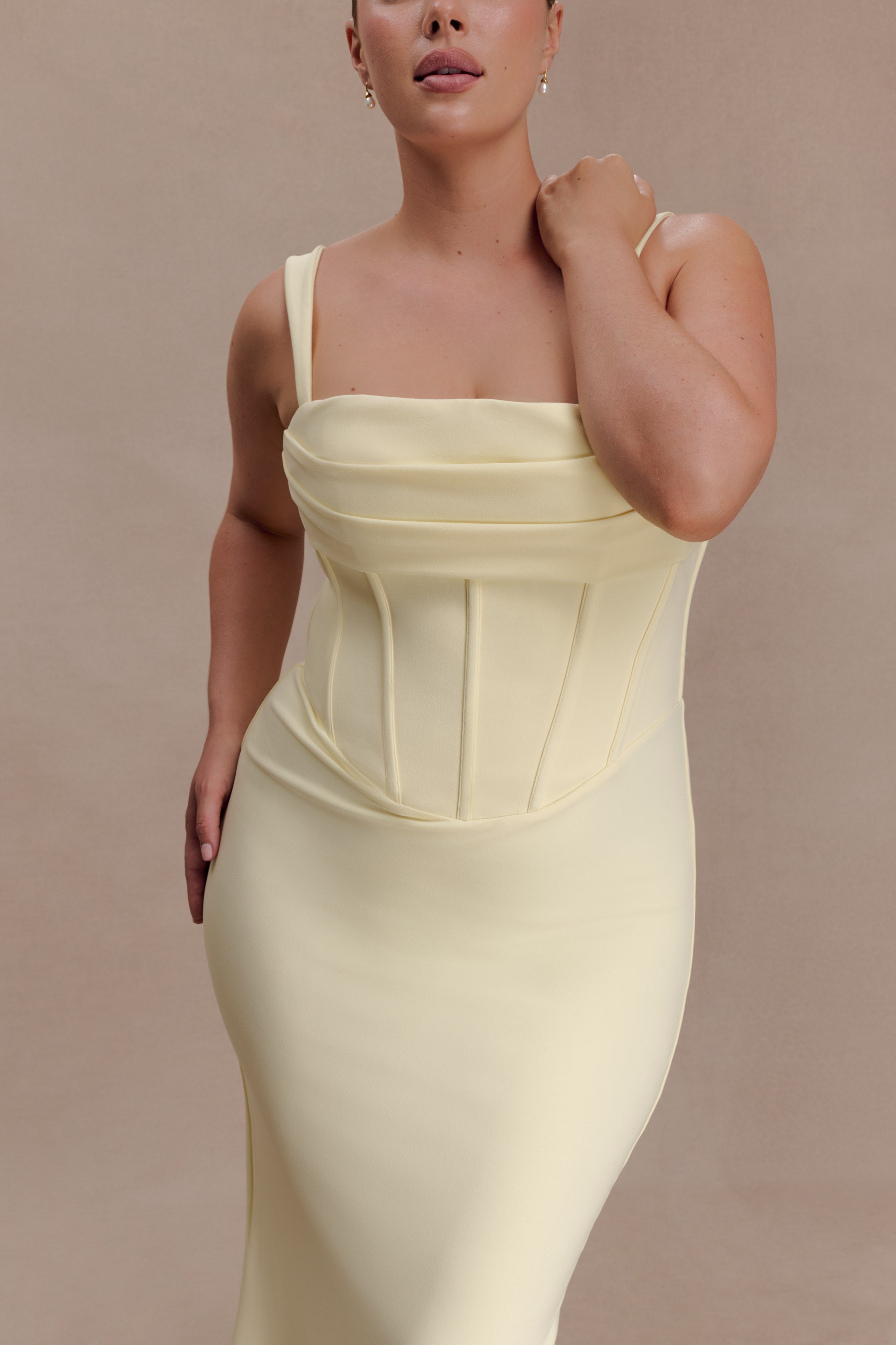 Luella Crepe Corset Maxi Dress - Lemon