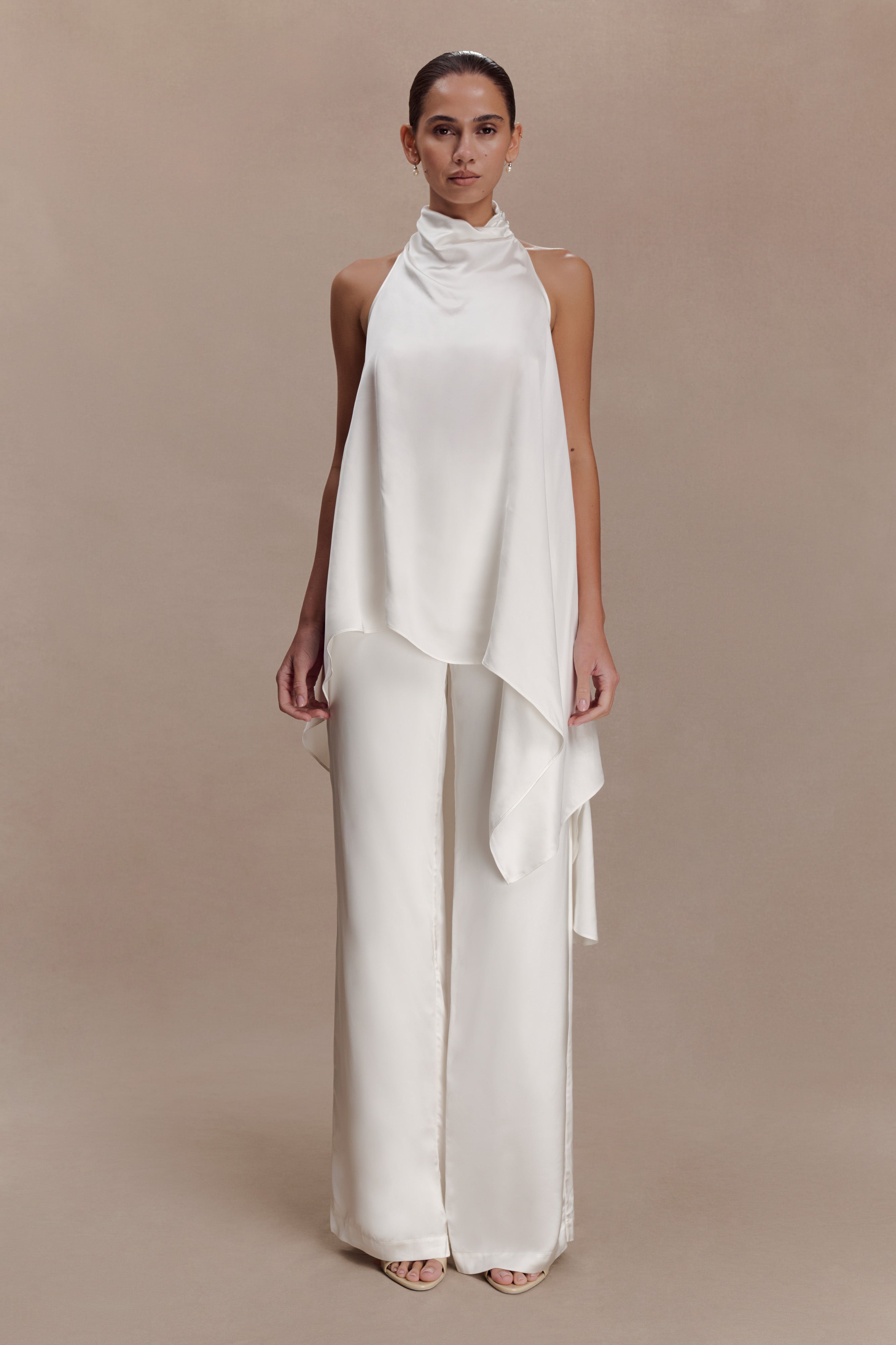 Sydney Straight Leg Satin Pants - Ivory