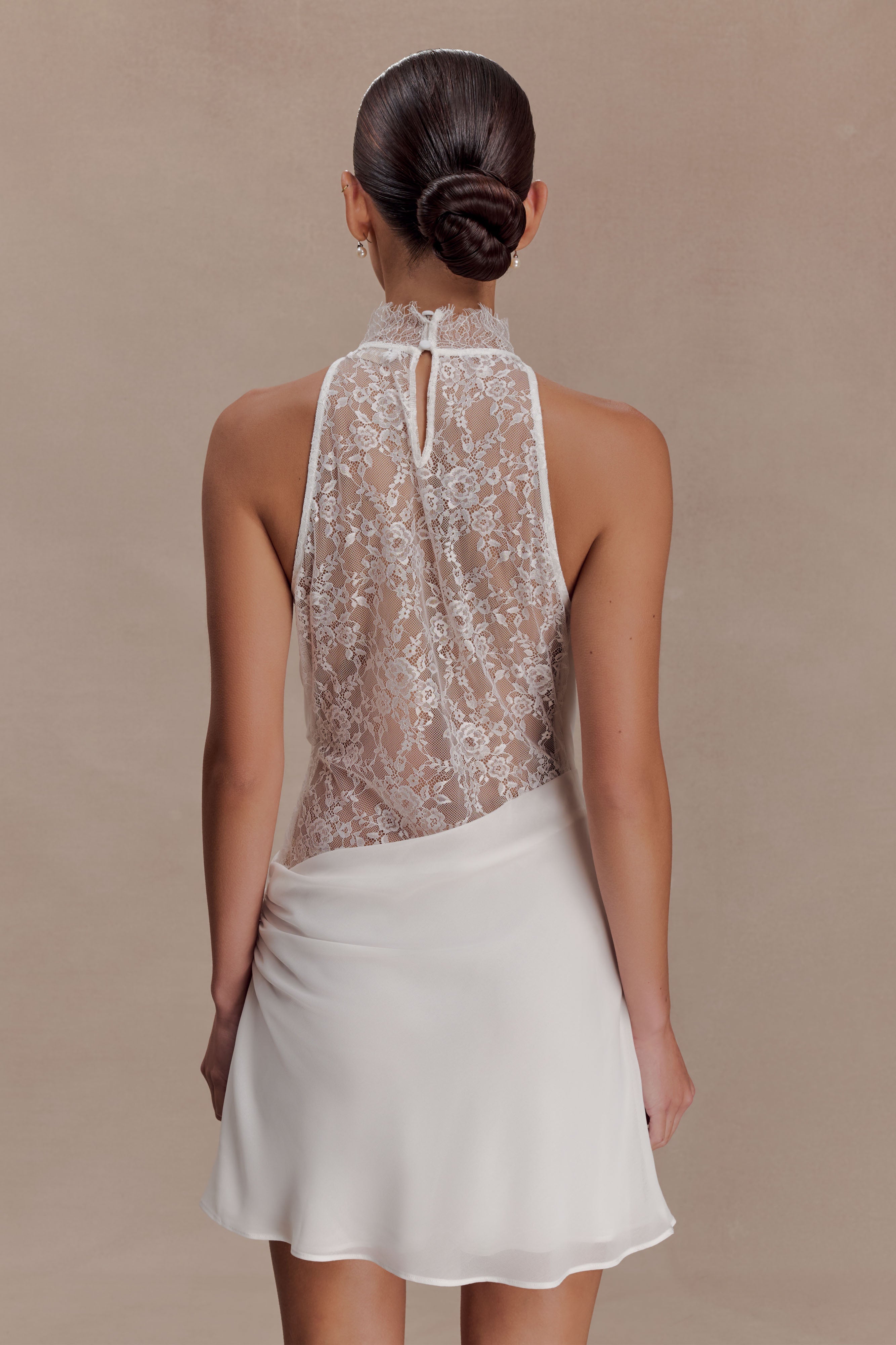 Arra Chiffon And Lace Halter Mini Dress - White