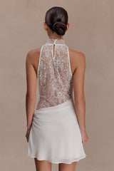 Arra Chiffon And Lace Halter Mini Dress - White