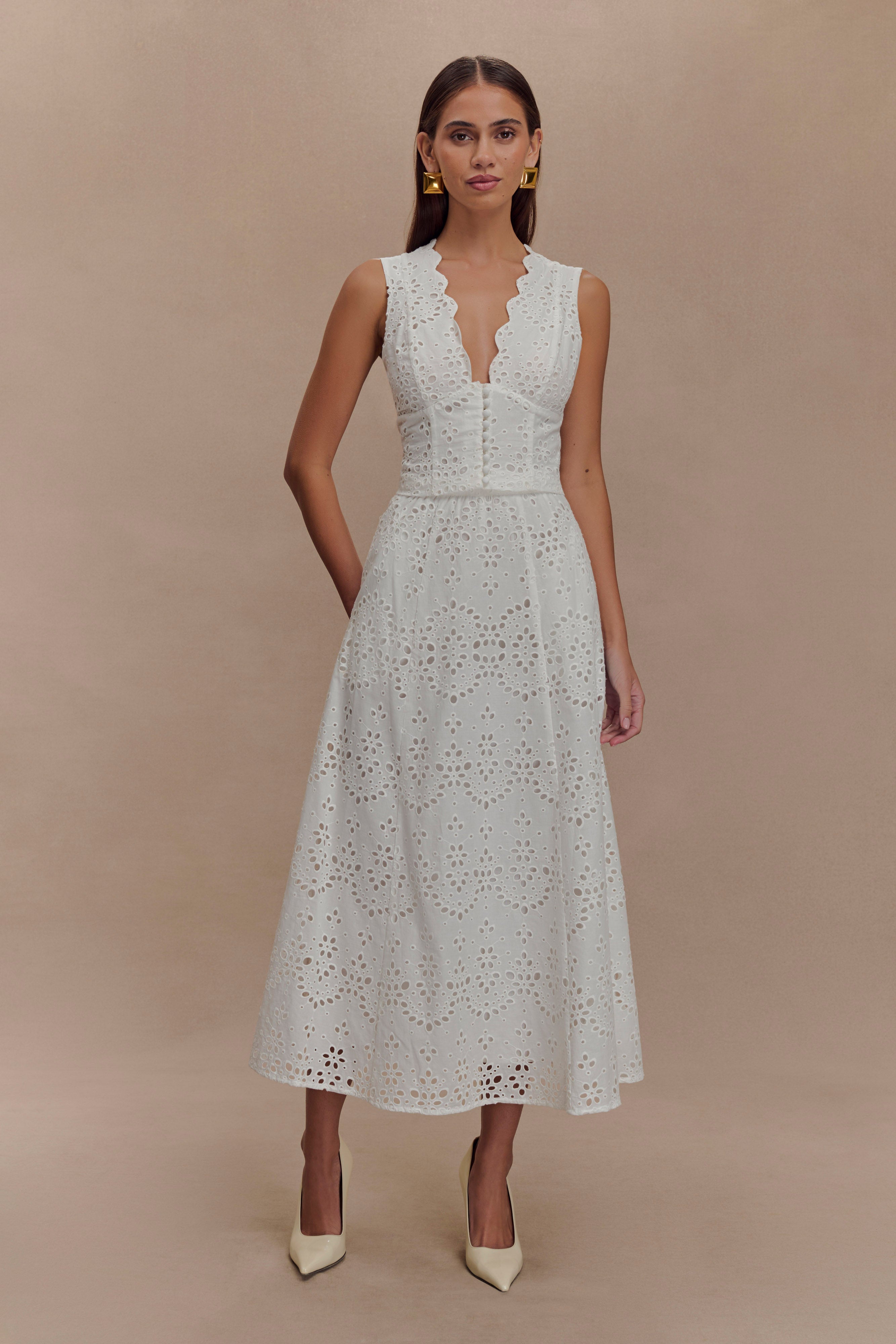 Arla Sleeveless Broderie Top - White