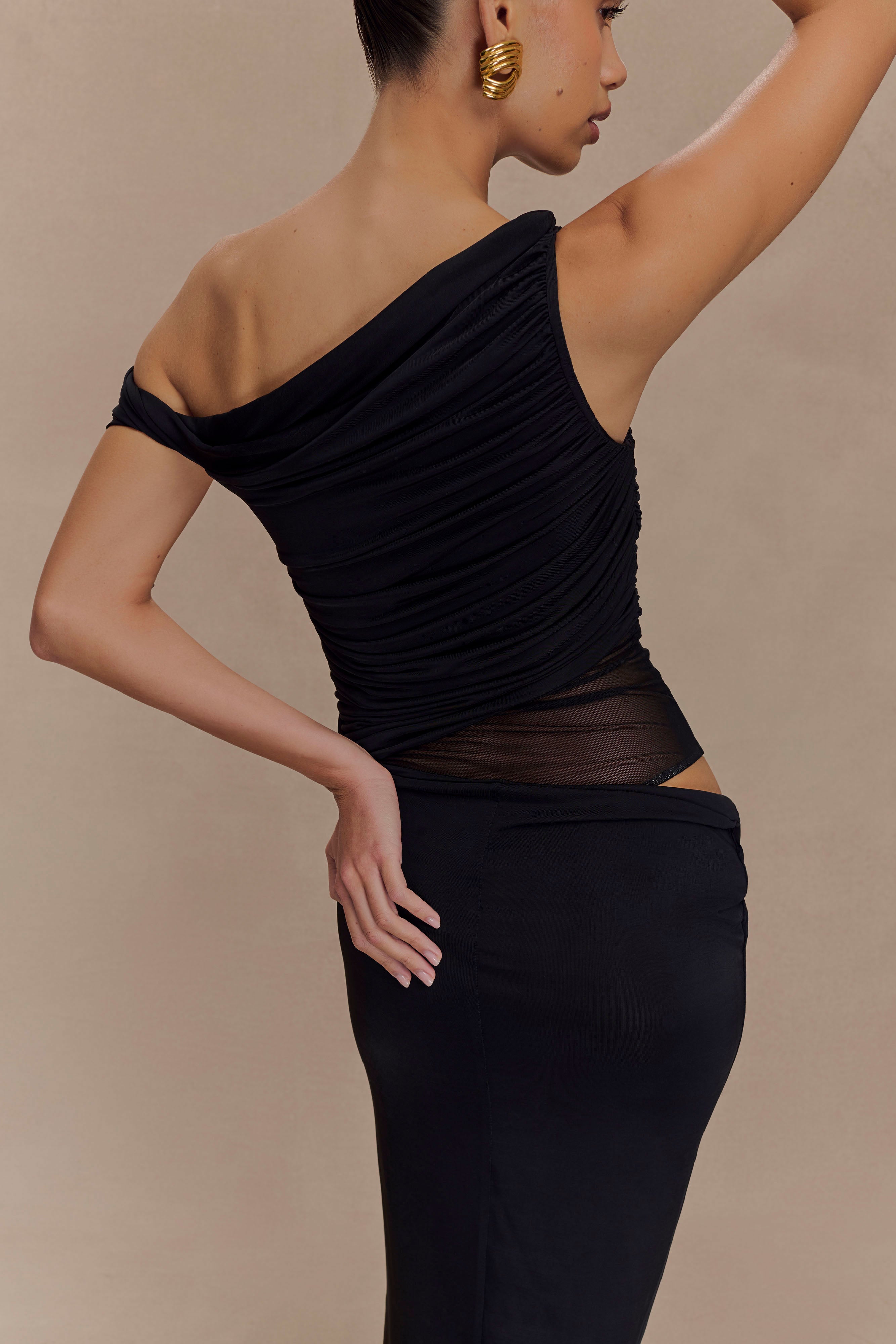 Callen One Shoulder Slinky Maxi Dress - Black