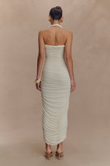 Camila Ruched Halter Midi Dress - Ivory