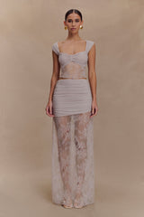Guinevere Lace And Mesh Maxi Skirt - Lilac
