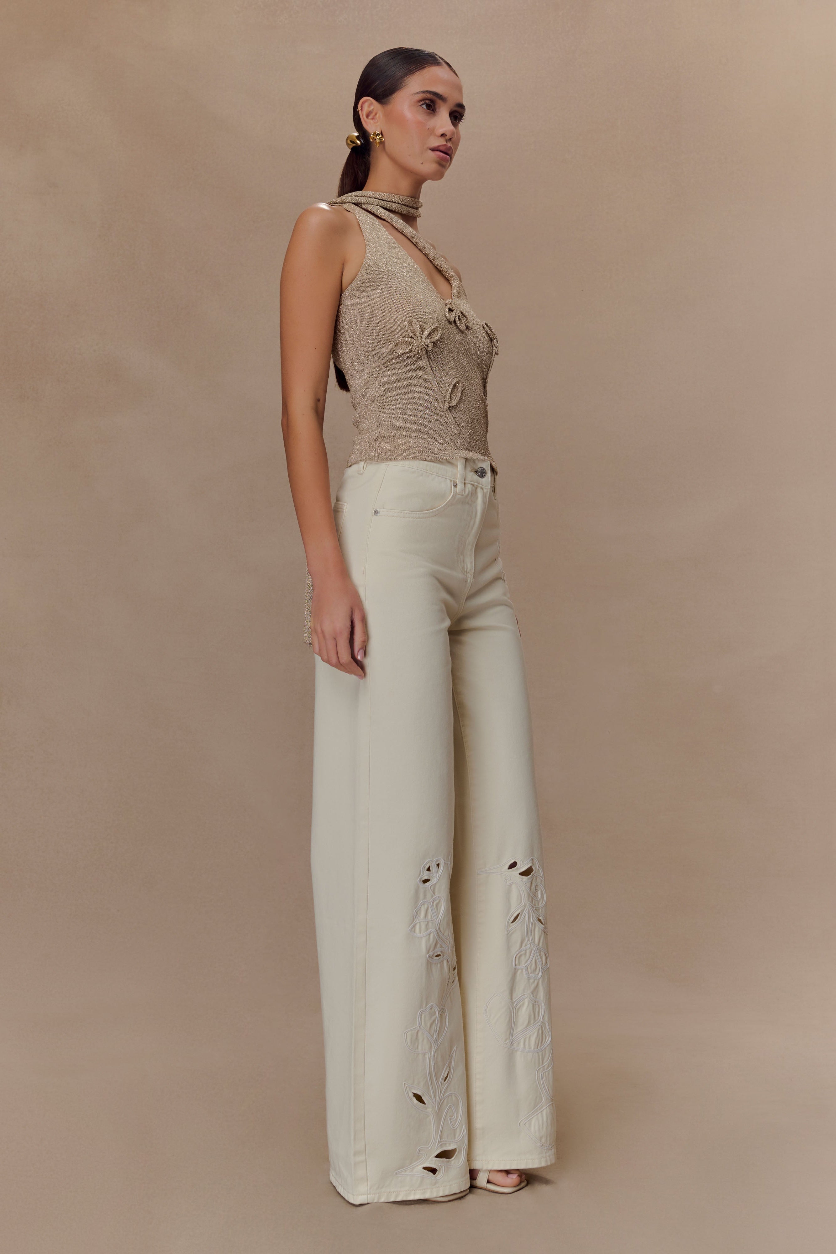 Leone One Shoulder Metallic Knit Top - Gold