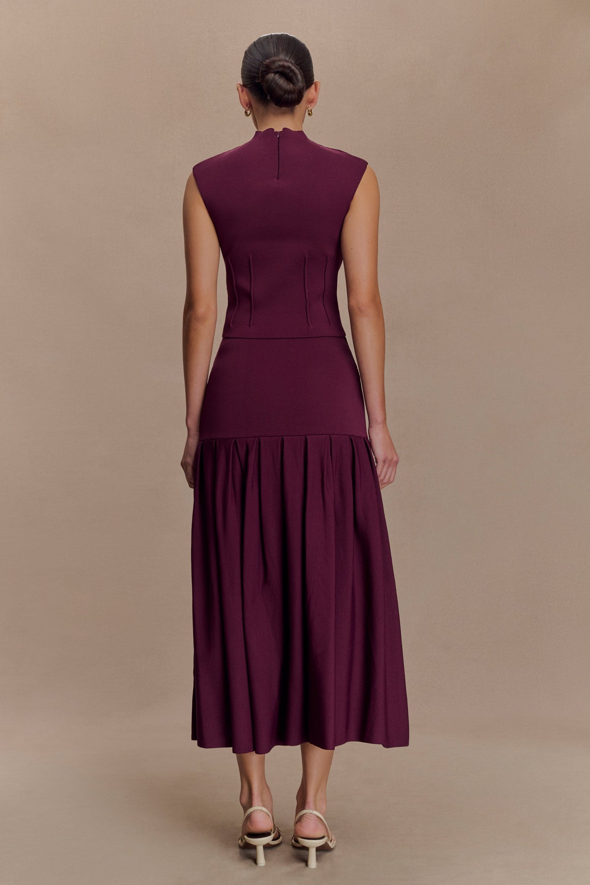 Romaine Bandage Knit Midi Skirt - Wine