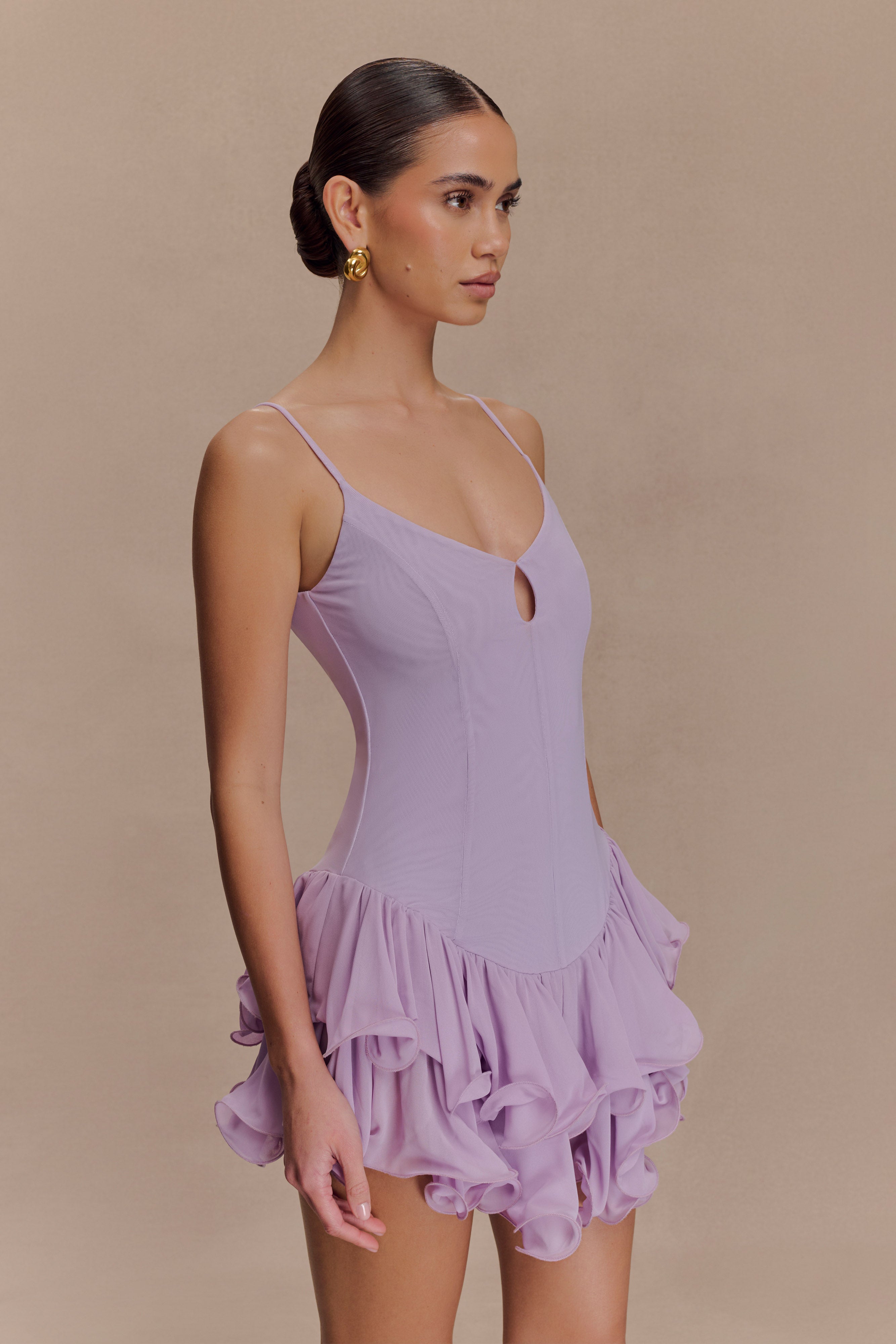 Calantha Ruffle Mesh Mini Dress - Lilac
