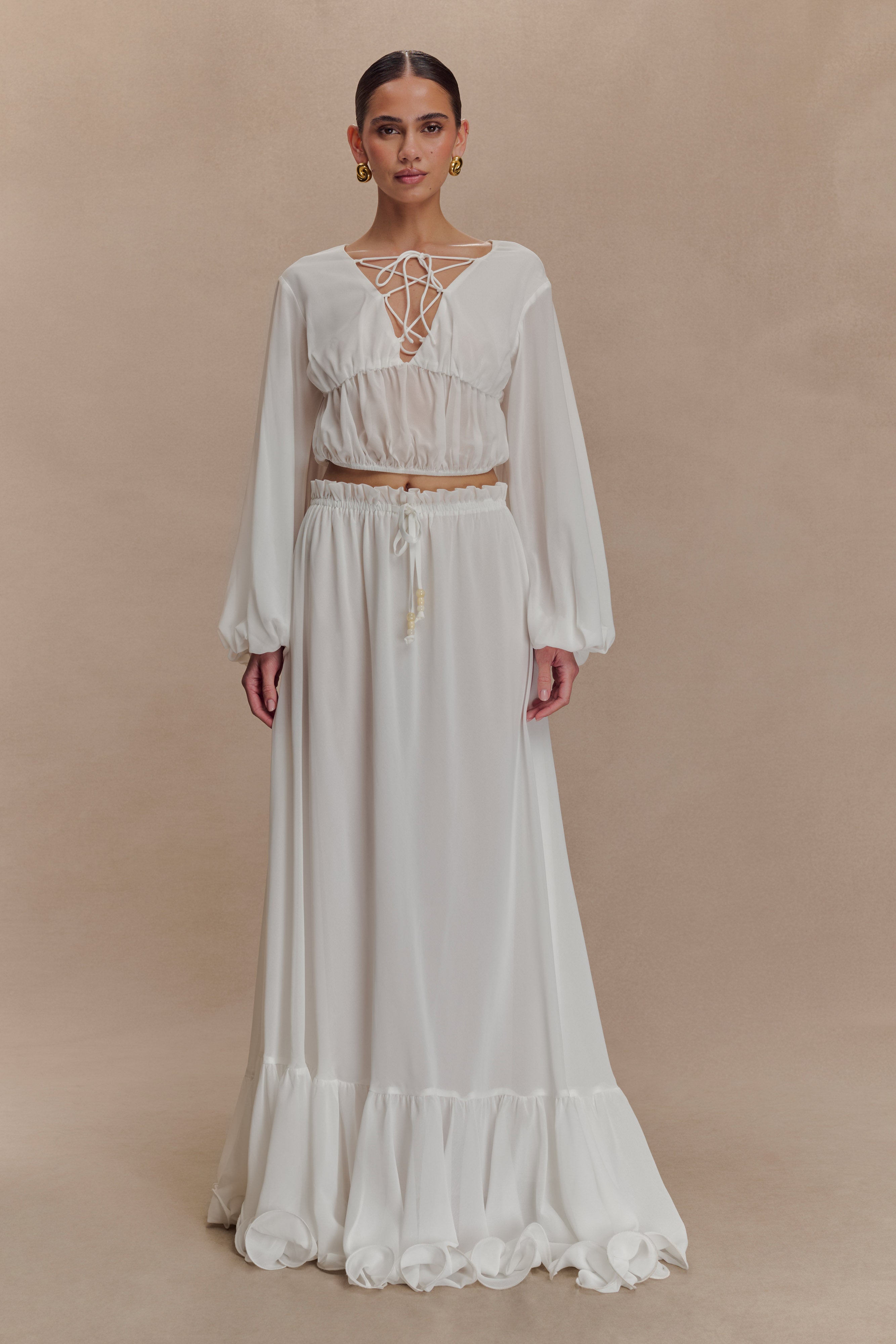 Carlie Chiffon Cross Tie Top - Ivory
