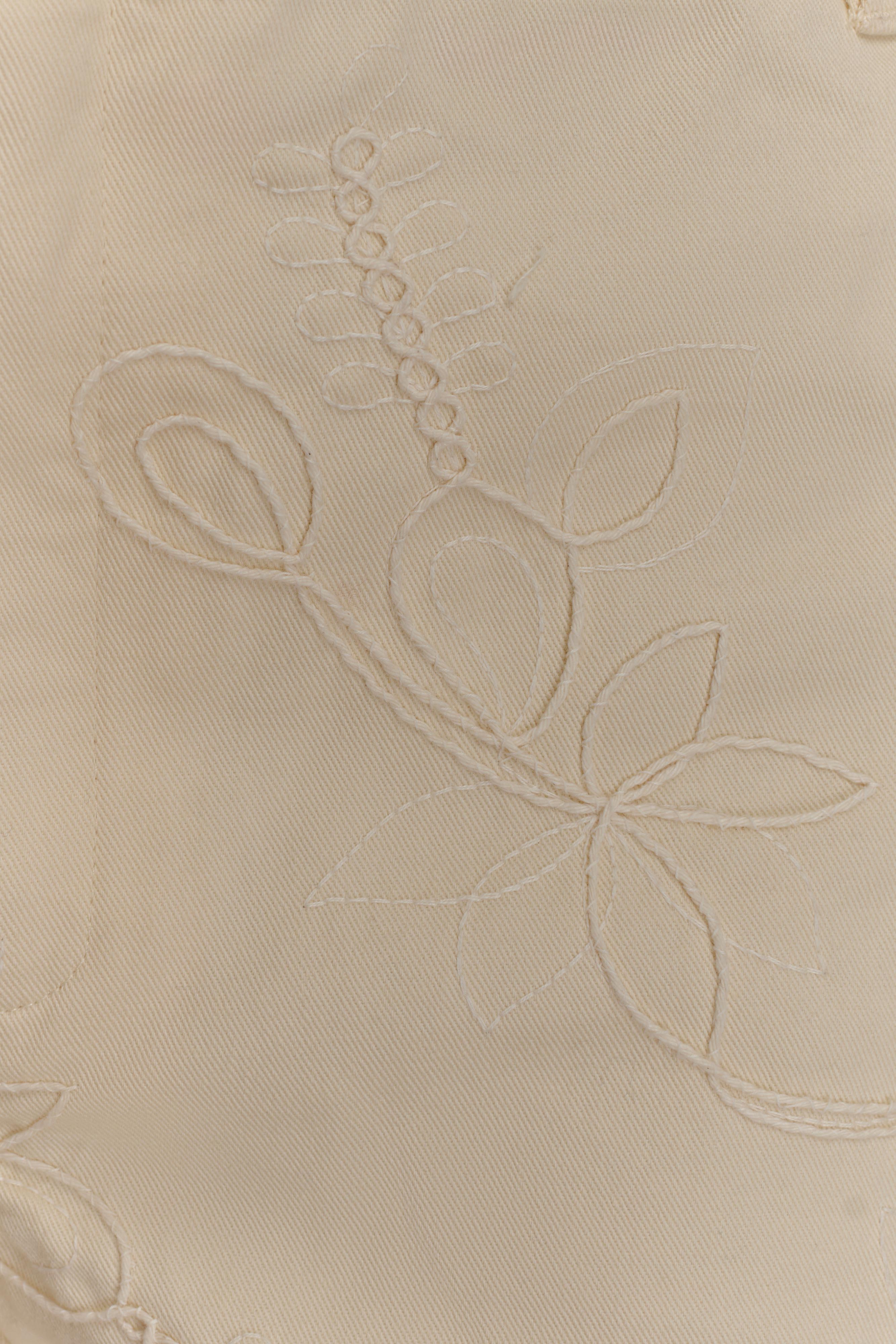 Ebony Embroidered Denim Micro Shorts - Cream