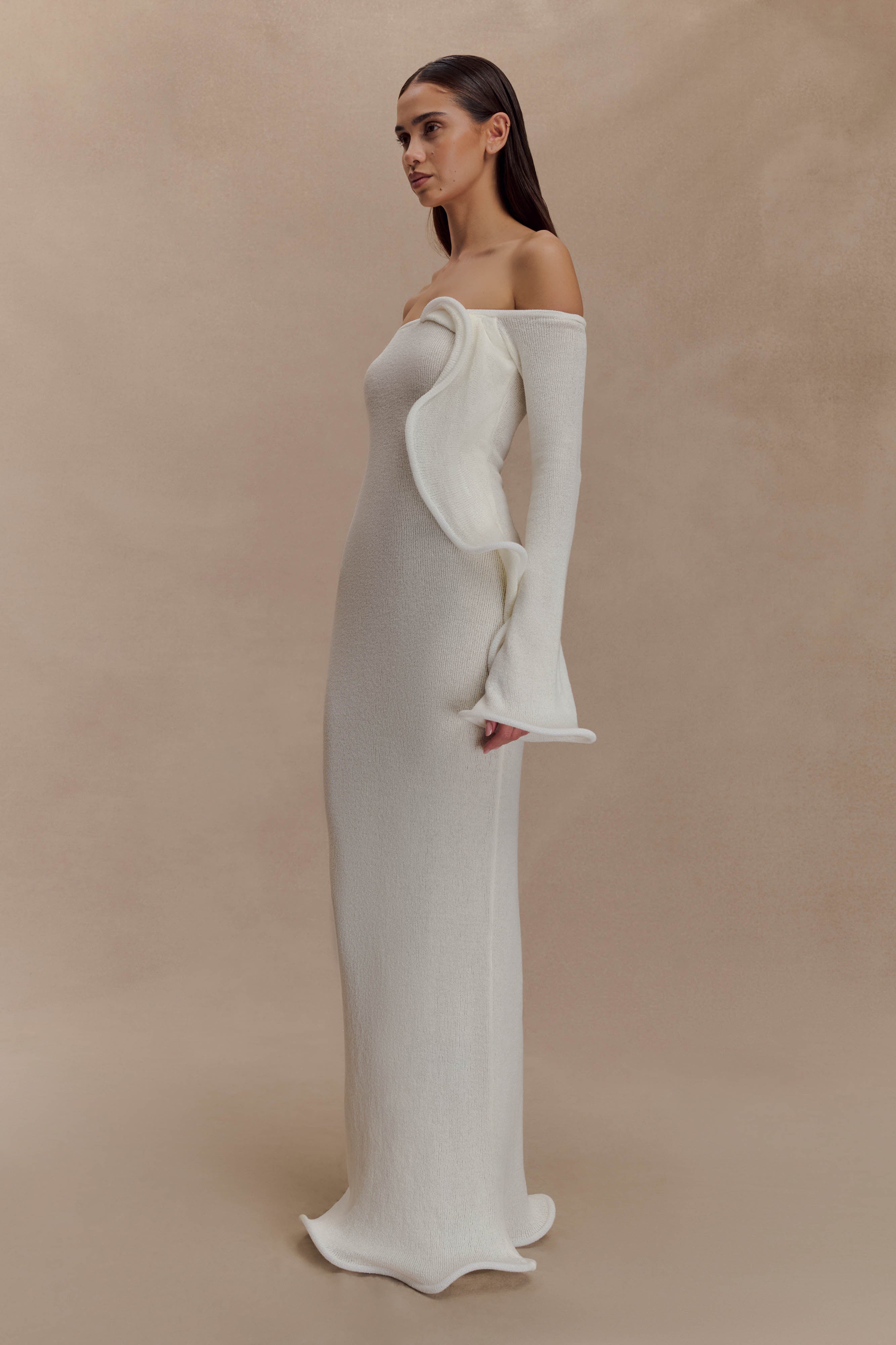 Sandrine Off Shoulder Knit Maxi Dress - White