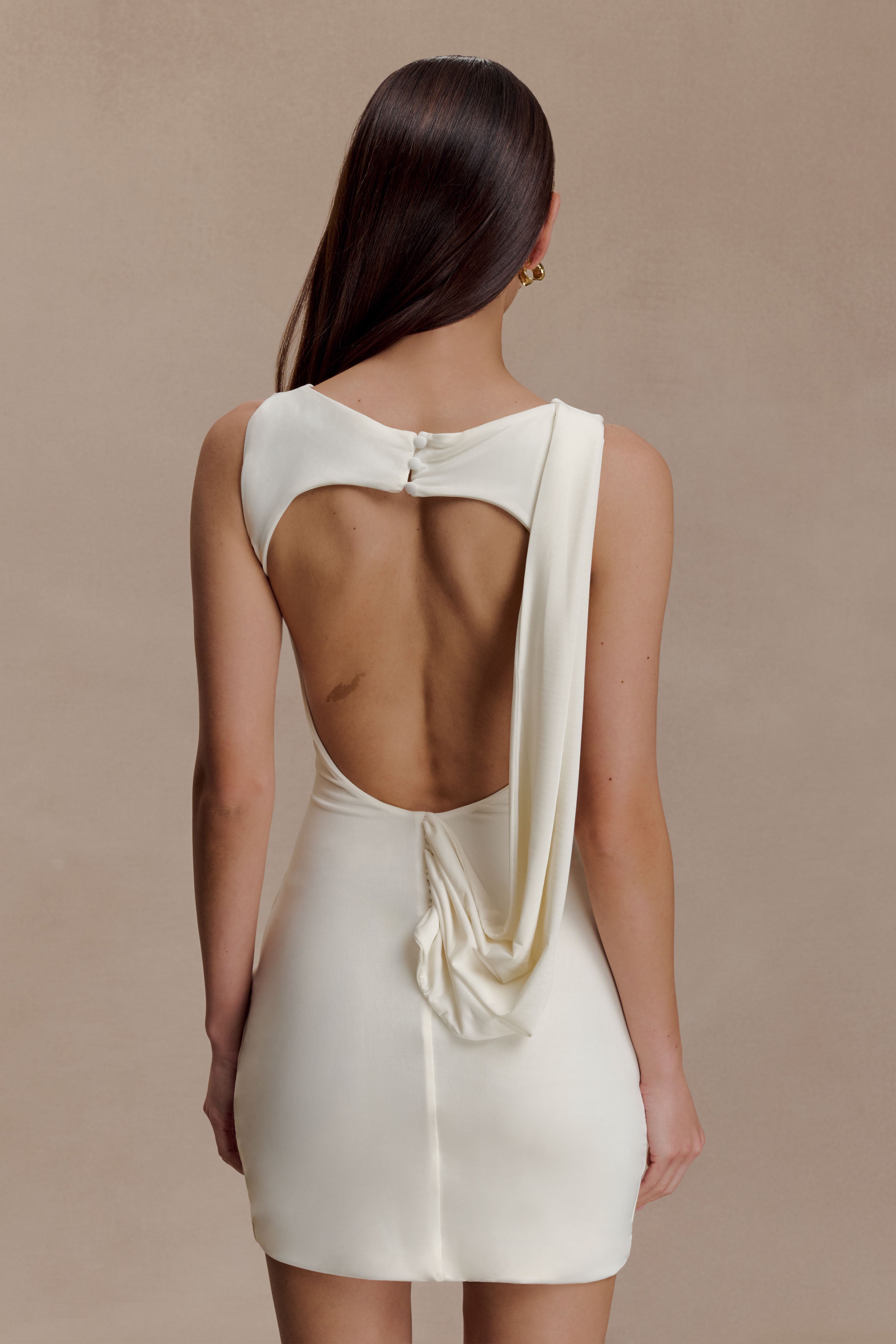Henley Slinky Drape Mini Dress - Ivory
