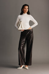 Henry Croc Faux Leather Straight Leg Pants - Dark Chocolate