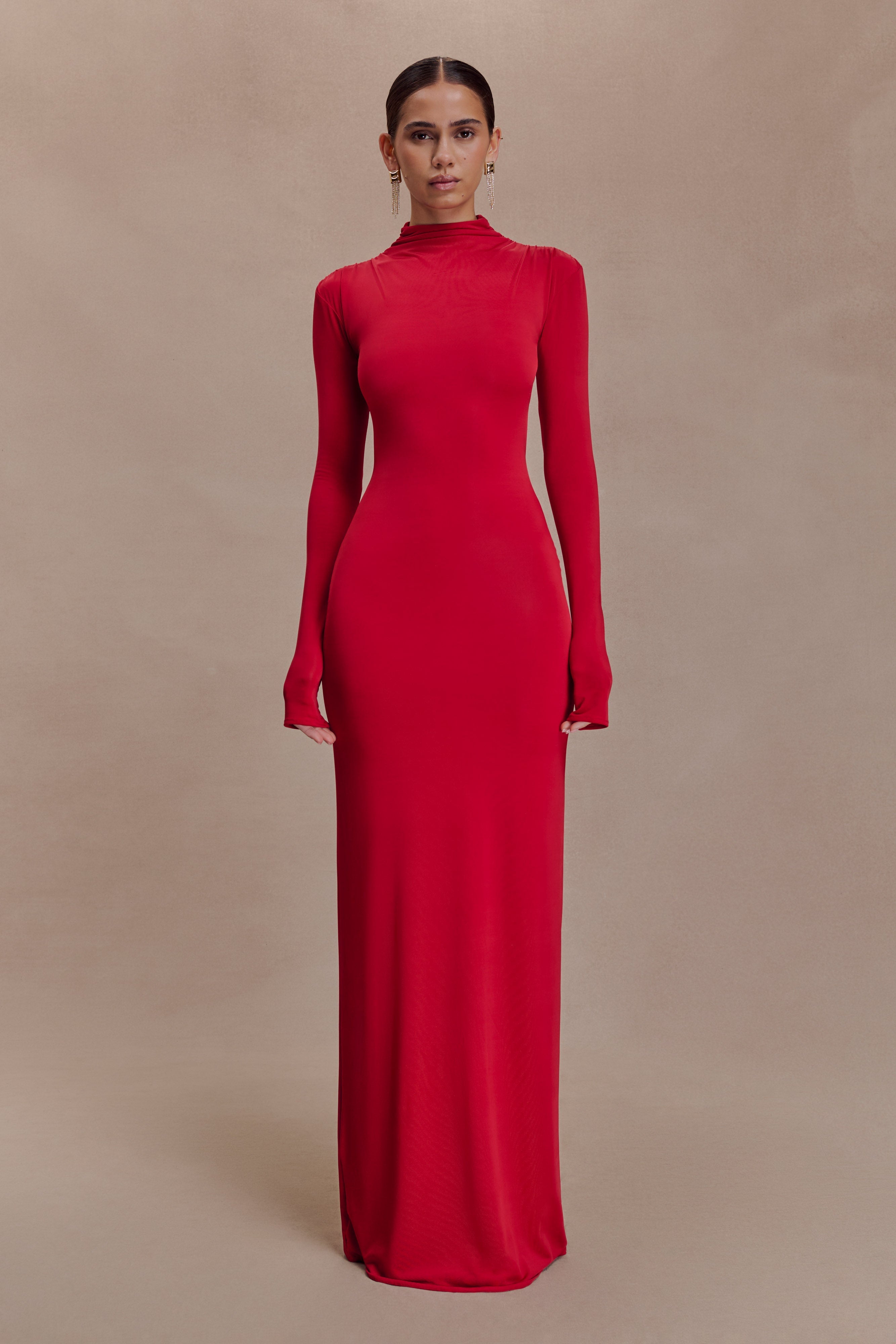Kiyah Slinky Cut Out Maxi Dress - Red