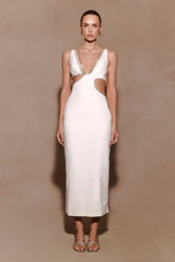 Henny Diamante Trim Cut Out Midi Dress - White