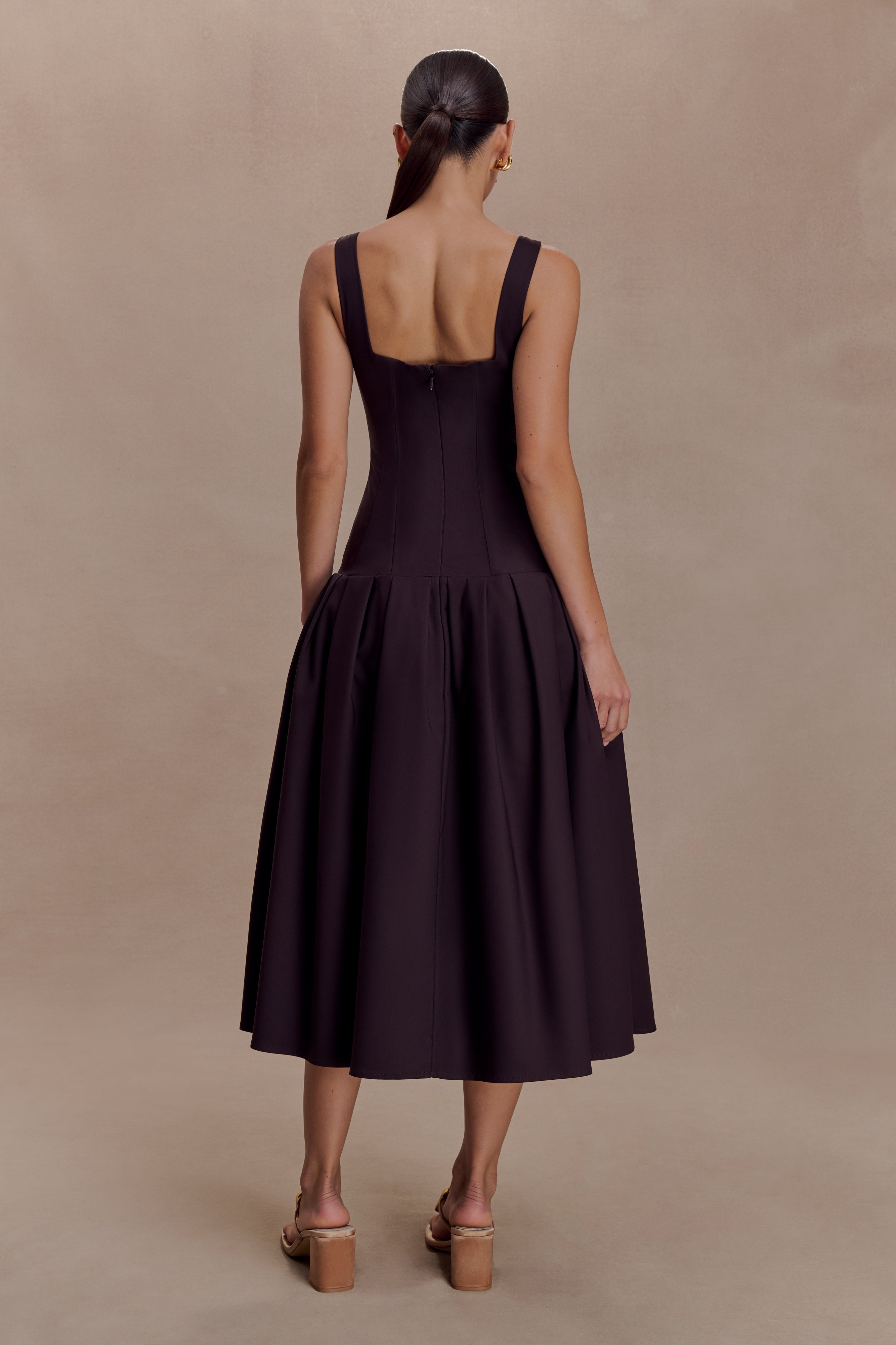 Natascha Drop Waist Cotton Midi Dress - Chocolate