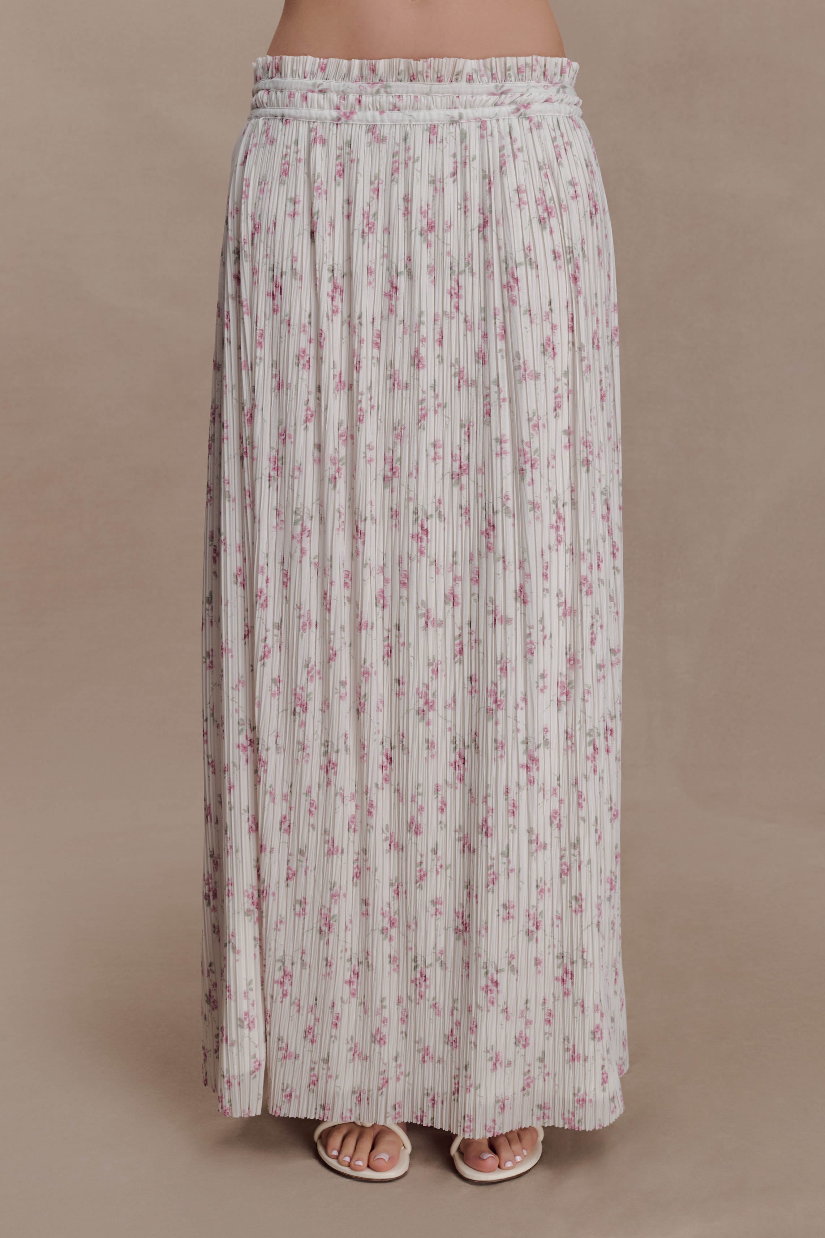 Amaris Gathered Plisse Maxi Skirt - Floral Ditsy Print