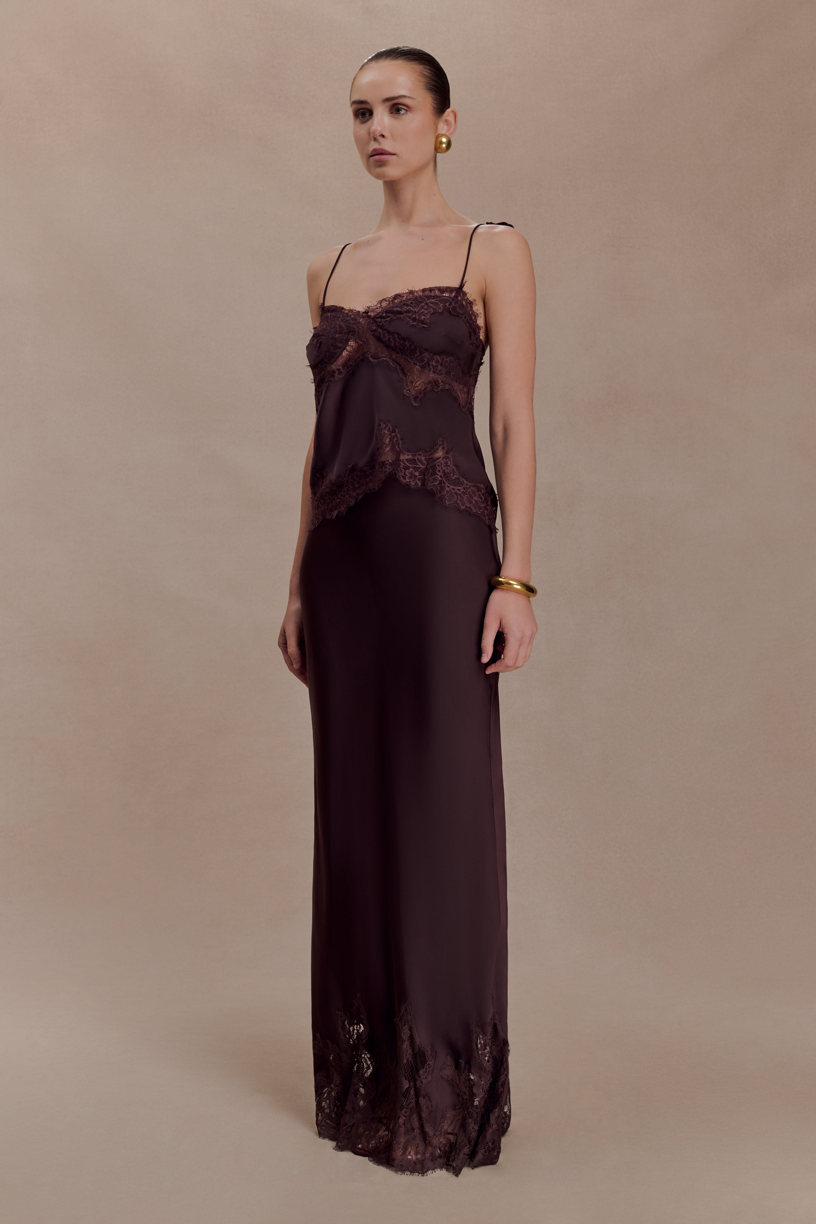 Nina Satin And Lace Camisole - Chocolate