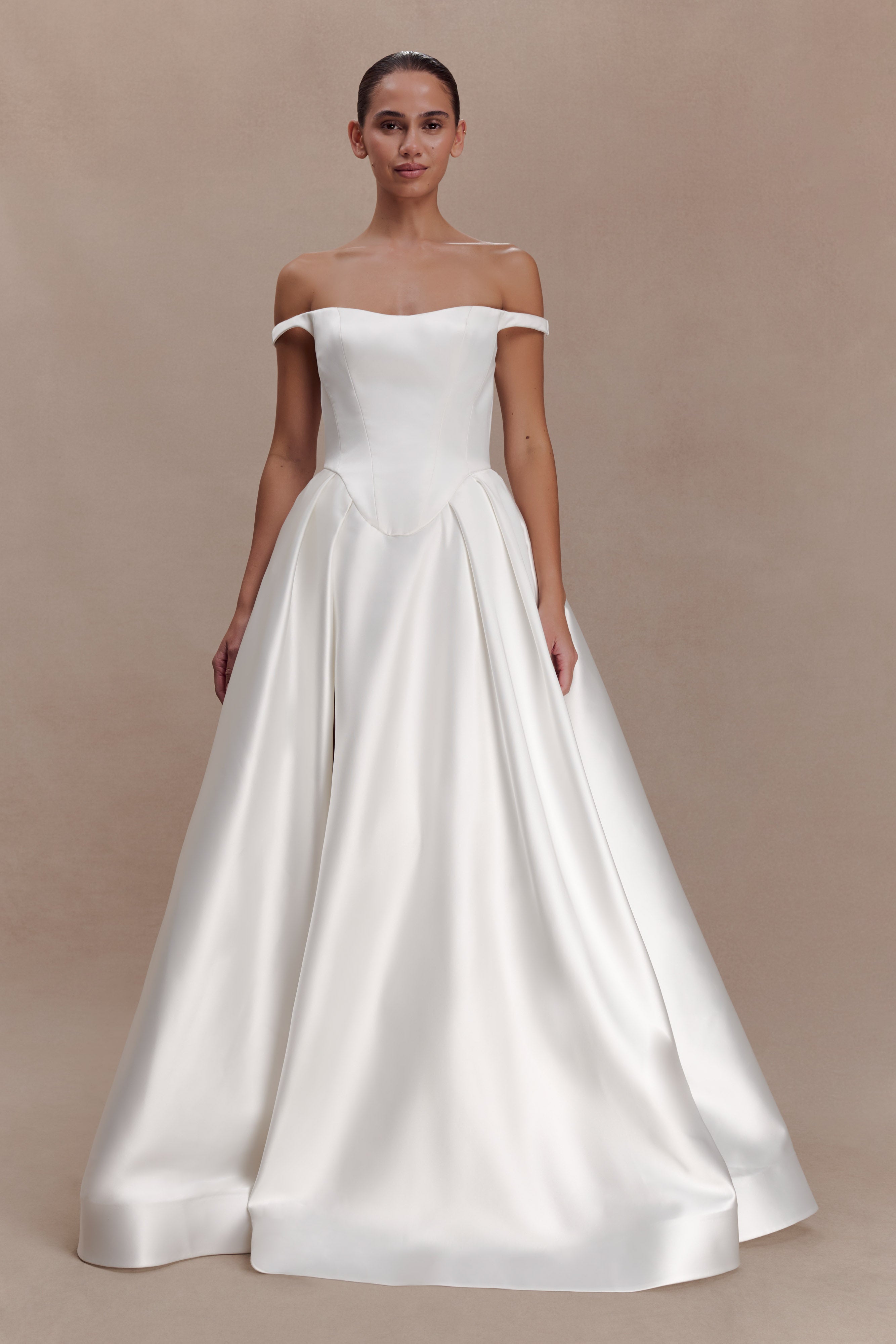 Willow Off Shoulder Satin Maxi Gown - White