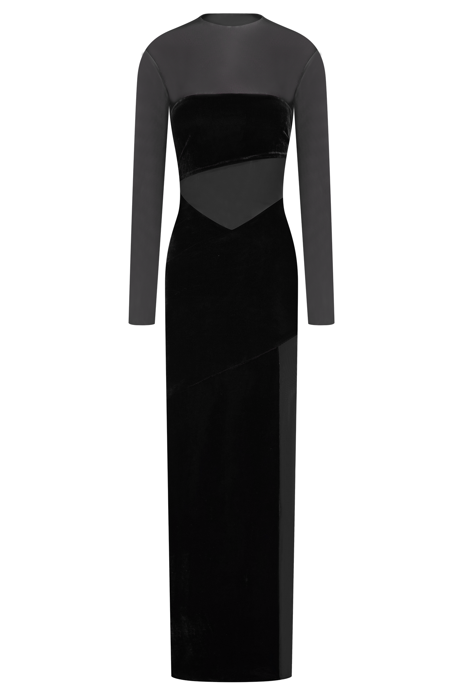 Davina Velvet And Mesh Maxi Dress - Black